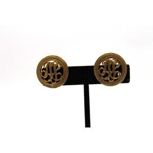 Vintage Coro Gold-Tone Clip-On Earrings With Monogram Design